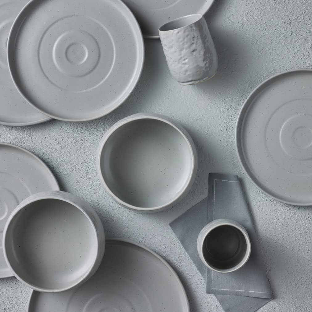 Stone by Mercer Project SHOSAI 32-Piece Stoneware Dinnerware Set, Plates and Bowls Set, Modern Dishware set fo 8, Grey Speckled