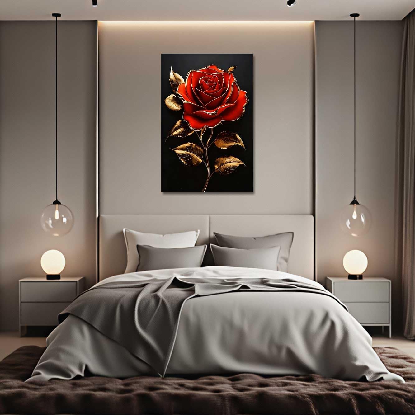 LZIMU Rose Canvas Wall Art Black and Gold Floral Picture Rose Flower Golden Leaf Painting Abstract Poster Print Elegant Modern Artwork Bathroom Bedroom Office Decor (Red, (42L x 28W))