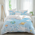 Prime Leader Planets Blue Sky Duvet Cover Set Queen Size 4 Pieces Earth Moon Yellow Star Clouds Dreamy Bedding Set with Zipper Closure, 1 Comforter Cover 90x92 Inches 1 Flat Sheet & 2 Pillow Cases