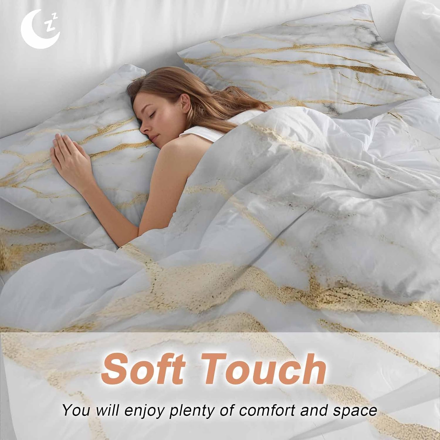 Prime Leader Gray Gold Marble Duvet Cover Set Queen Size 4 Pieces Modern Abstract Luxury Ink Texture Bedding Set with Zipper Closure, 1 Comforter Cover 86x86 Inches 1 Flat Sheet & 2 Pillow Cases