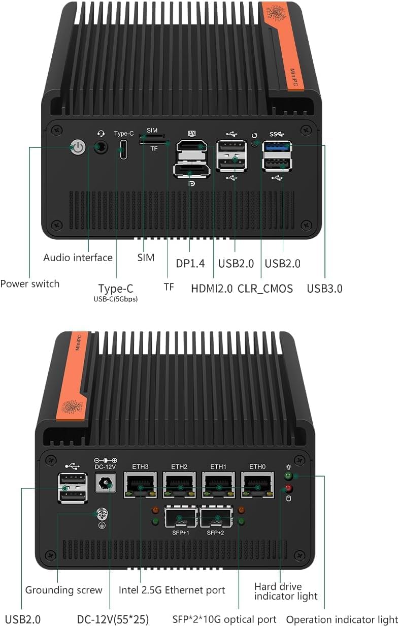 Firewall Appliance 10GbE Mini PC with SFP+, Intel Alder Lake N100 (4C/4T) 4xIntel I226-V 2.5GbE 2*Intel 82599ES 10GbE Firewall LTE Router Support AES-NI (N100, RAM NO ROM)