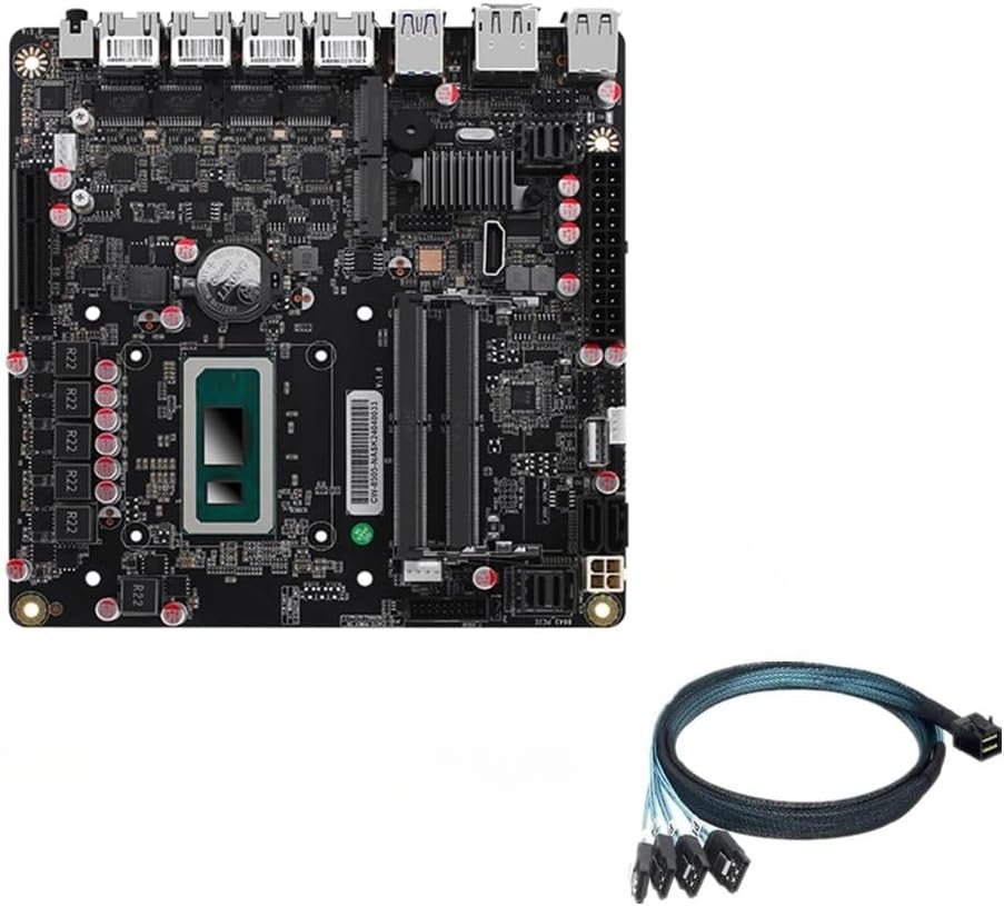 NAS Motherboard AMD, Firewall VPN Router Intel i5-12450H 8 core 12 Thread DIY 2xSFF-8643, 4 Port i226-V 2.5GbE LAN, 2xDDR5, 2*M.2 NVMe PCIE X4, 6*SATA3.0, HDMI2.0 DP USB4 Type-C, ITX 17x17CM.