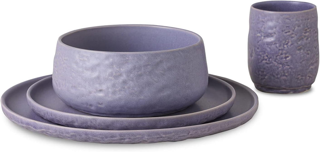 Stone by Mercer Project SHOSAI 16-Piece Stoneware Dinnerware Set, Plates and Bowls Set, Modern Dishware set fo 4, Lavender