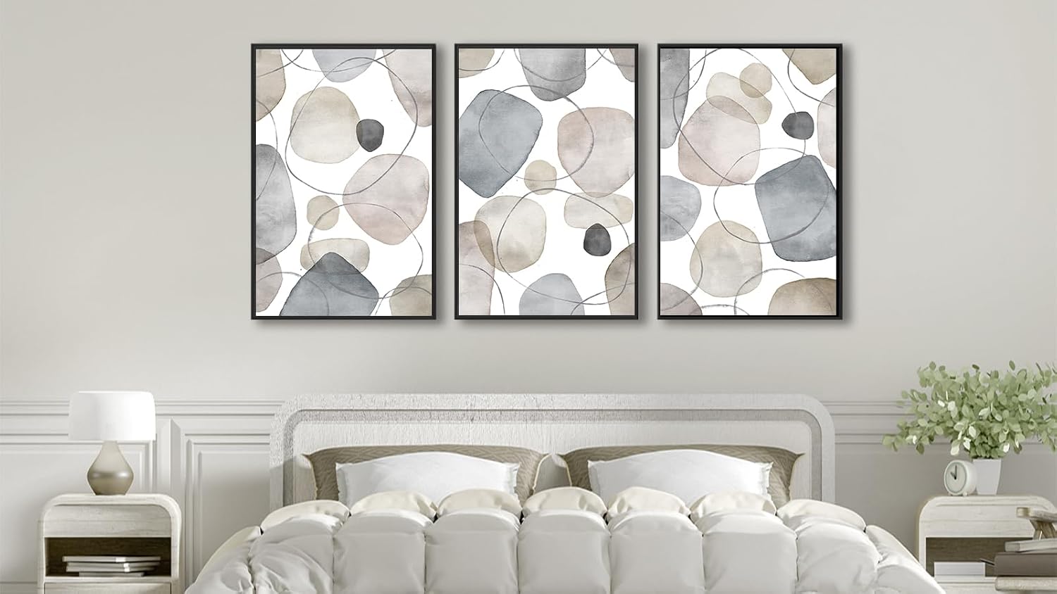 Large Abstract Canvas Wall Art - Geometric Framed Wall Decor Modern Circles and Lines Paintings Light Colors Minimalist Pictures for Living Room Bedroom Office Bathroom 24' X 36' X 3 Panels