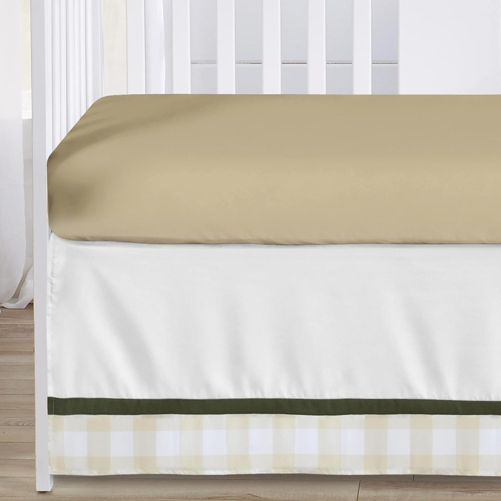 Sweet Jojo Designs 4-Piece Baby Crib Bedding Set (Woodland Camo Deer) for Boys, Infants/Nursery incl. Blanket, Fitted Sheet, Skirt, Diaper Stacker (Forest Green, Camouflage, Rustic, Stag, Beige Plaid)
