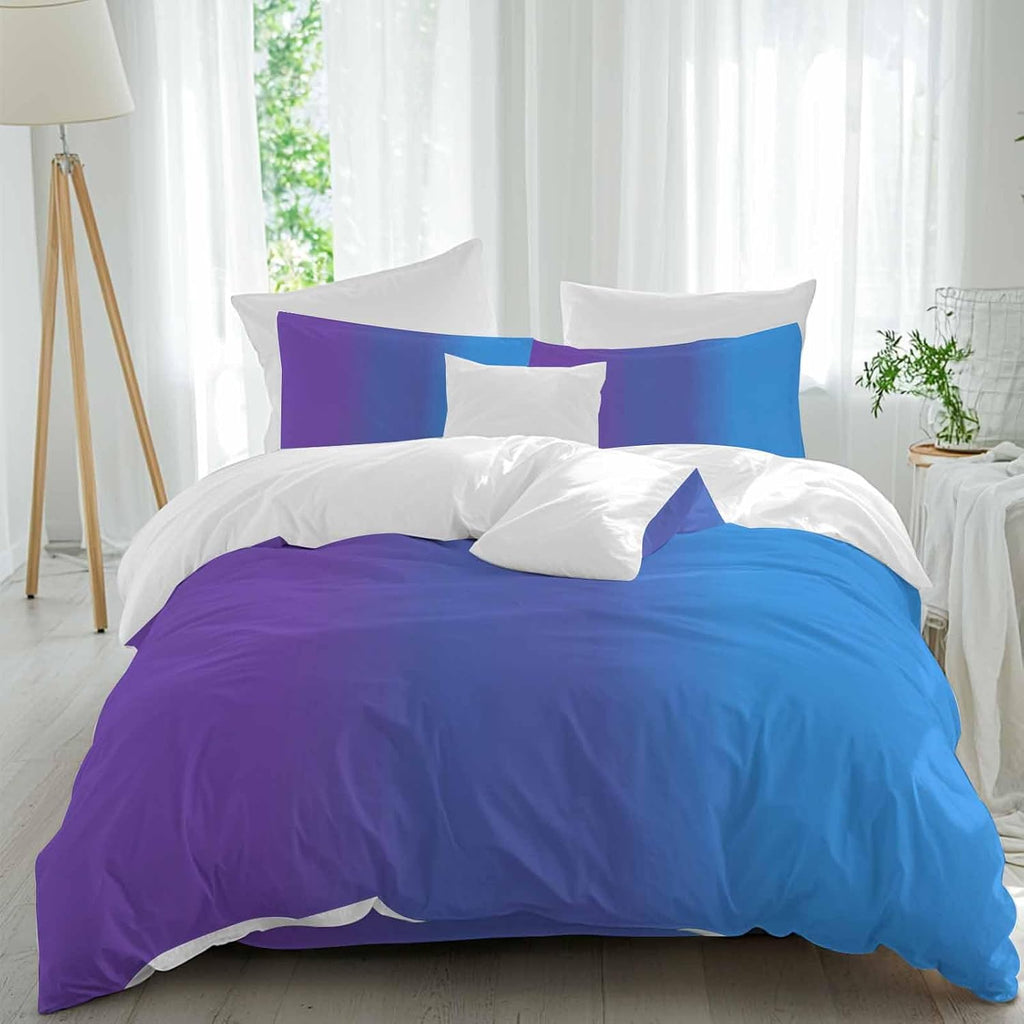Purple Blue Gradient Duvet Cover Set Queen Size 4 Pieces Colorful Striped Ombre Minimalist Art Bedding Set with Zipper Closure, 1 Comforter Cover 92x106 Inches 1 Flat Sheet & 2 Pillow Cases