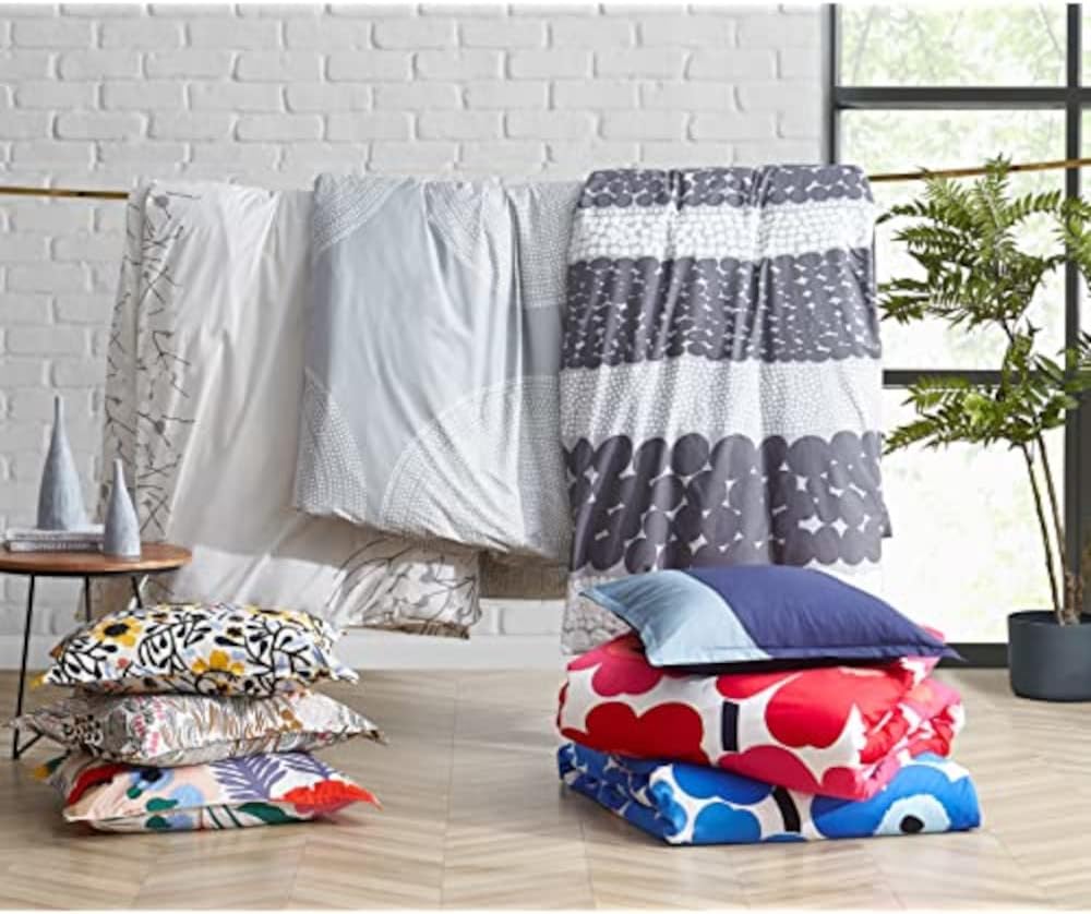 Marimekko - Queen Duvet Cover Set, Smooth Cotton Percale Bedding with Matching Shams, Lightweight Home Decor (Fokus Grey, Queen)