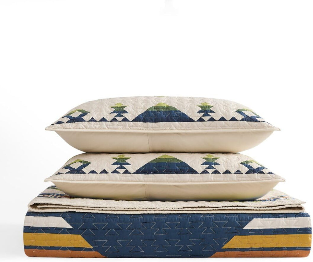 Pendleton King Quilt Set – 100% Cotton 3 Piece Quilt Set with Shams, Soft Lightweight Bedding for King Size Bed, Tan Patterned Comforter Alternative, King Bedding Set (Creekside)