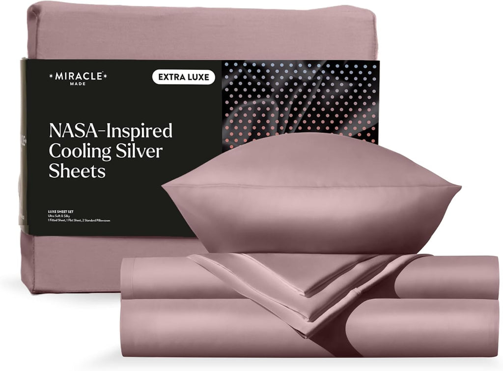 Miracle Made Extra Luxe Soft, Cool-to-the-Touch Cotton Bed Sheet Set, 4-Piece – Silver-Treated, Breathable, Lightweight Bedding – Queen Size, Rosewood