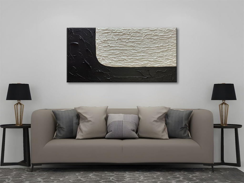 zoinart Large Black and White Textured Wall Art, Abstract Oil Paintings Modern Contemporary Wall Art, Minimalist Artwork for Home Decorations 48x24 Inches