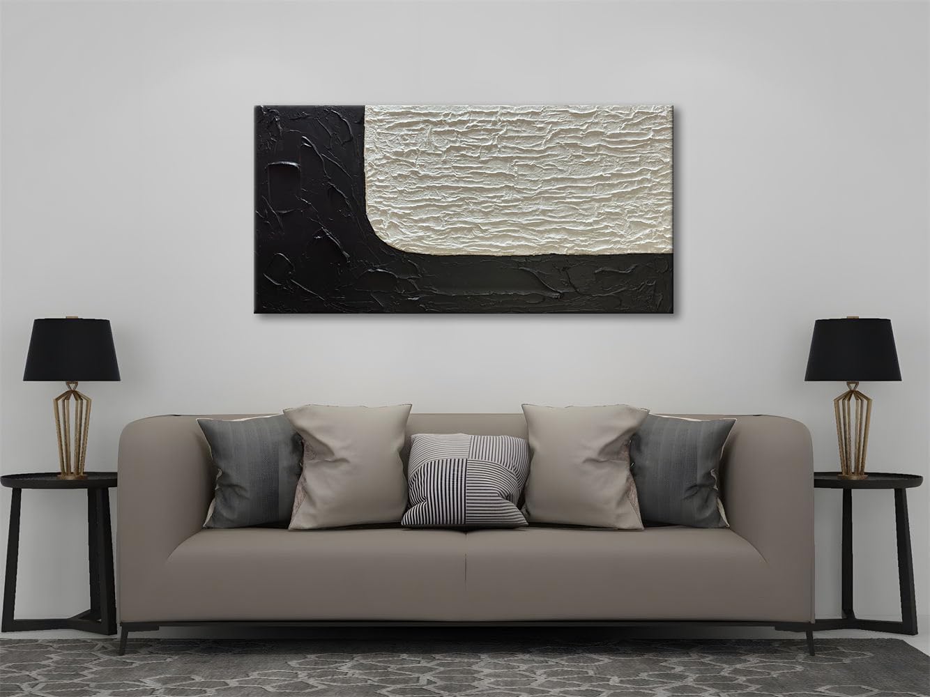 zoinart Large Black and White Textured Wall Art, Abstract Oil Paintings Modern Contemporary Wall Art, Minimalist Artwork for Home Decorations 48x24 Inches