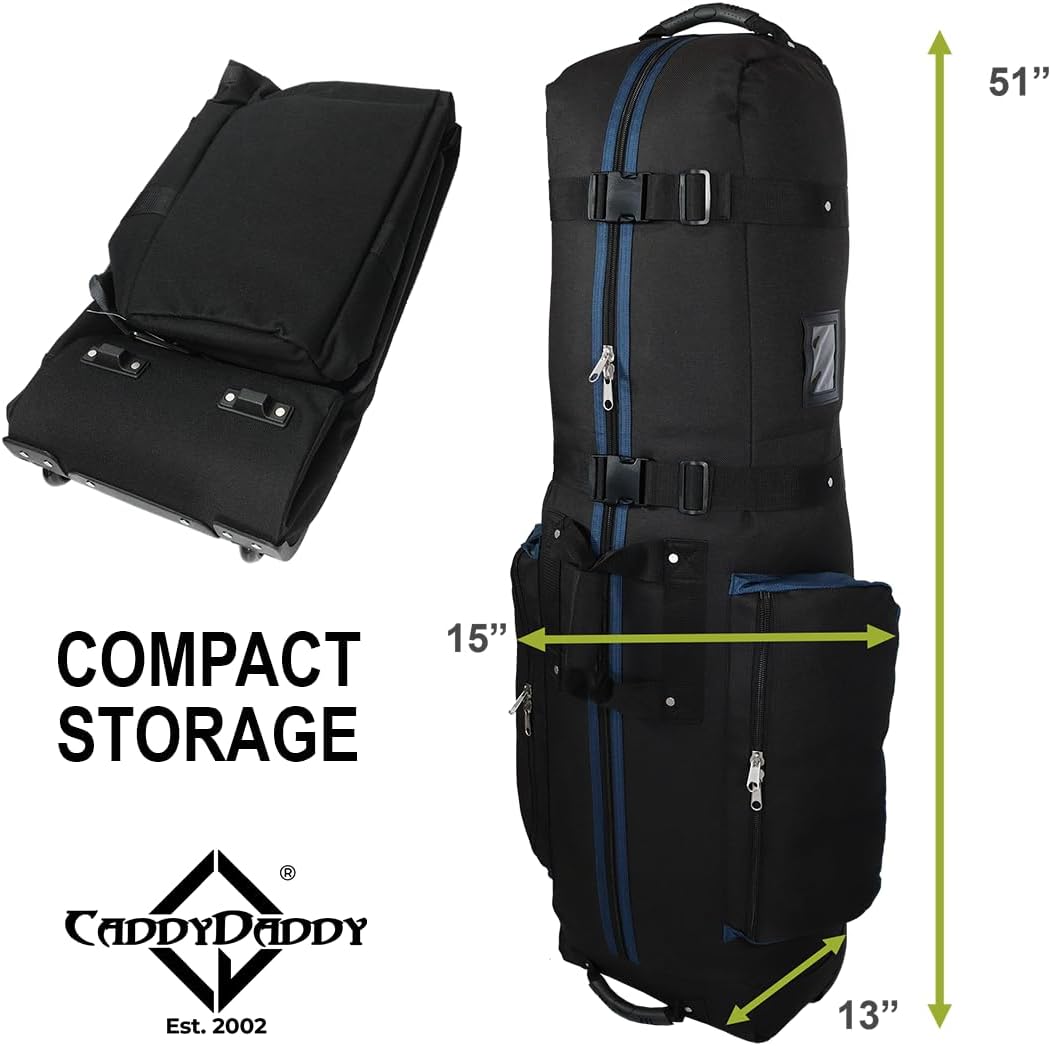 CaddyDaddy Constrictor Soft-Sided Golf Travel Bag Cover with Thick Dense Foam Padded Top 1 Year Full Travel Bag Replacement Coverage | Wheels & Lockable Zippers Case for Transporting Clubs on Airlines