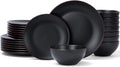 Famiware Venus Plates and Bowls Sets with Trim, 24 Pieces Stoneware Dinnerware Set for 8, Matte Black - Microwave/Dishwasher Safe, Modern Minimalist, Chip‑Resistant Dishes for Everyday & Formal Dining