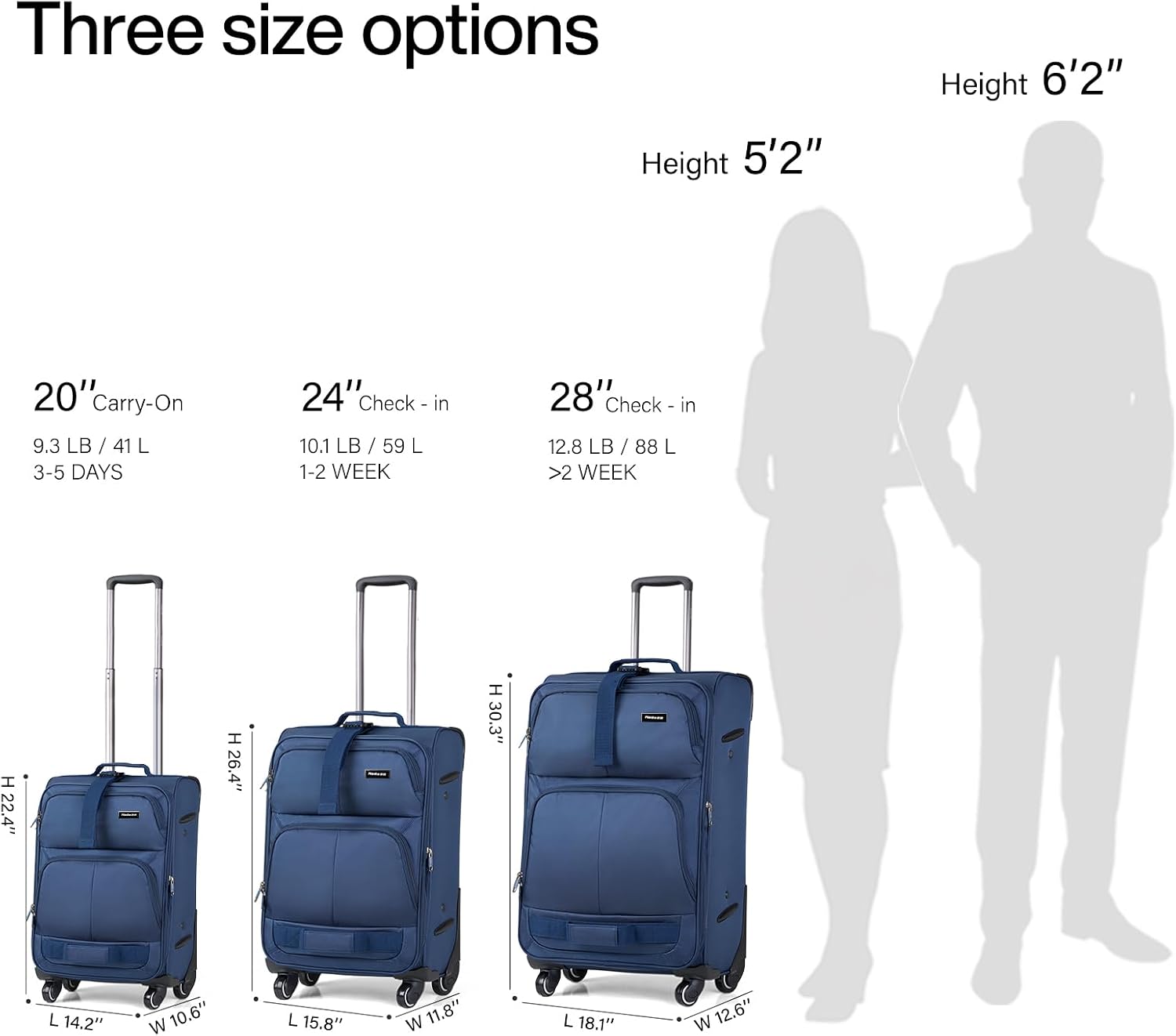 Hanke 3 Piece luggage Sets Softside Expandable luggage with Spinner Wheels TSA Lock,Travel Lightweight Luggage Sets,Blue