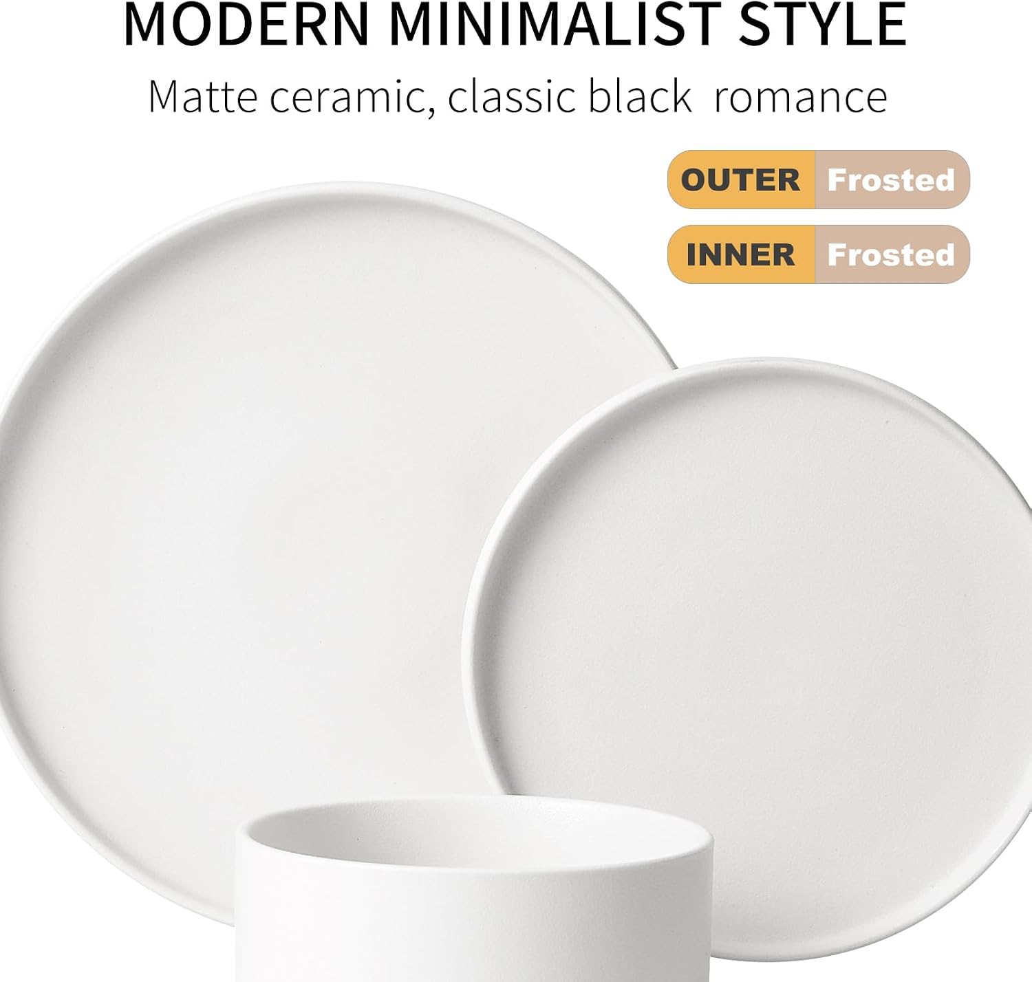GZG Classic Series - Plates and Bowls Set for 6, 18 Piece Stoneware Dinnerware Sets, Microwave and Dishwasher Safe Lead-Free Handcrafted Ceramic Dishes Set - Ivory White