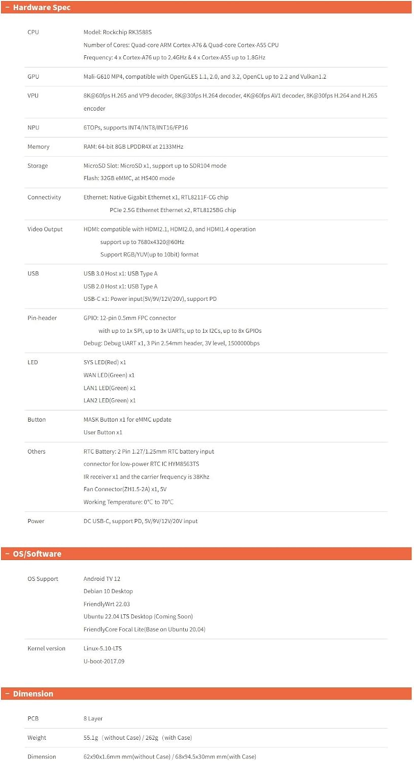 Nanopi R6S Mini Router OpenWRT LPDDR4X Single Board Computer with Three Gbps Ethernet Ports Based in Rockchip RK3588S Soc for IOT NAS Smart Home Gateway Support Debian Ubuntu (8GB RAM +32GB eMMC)