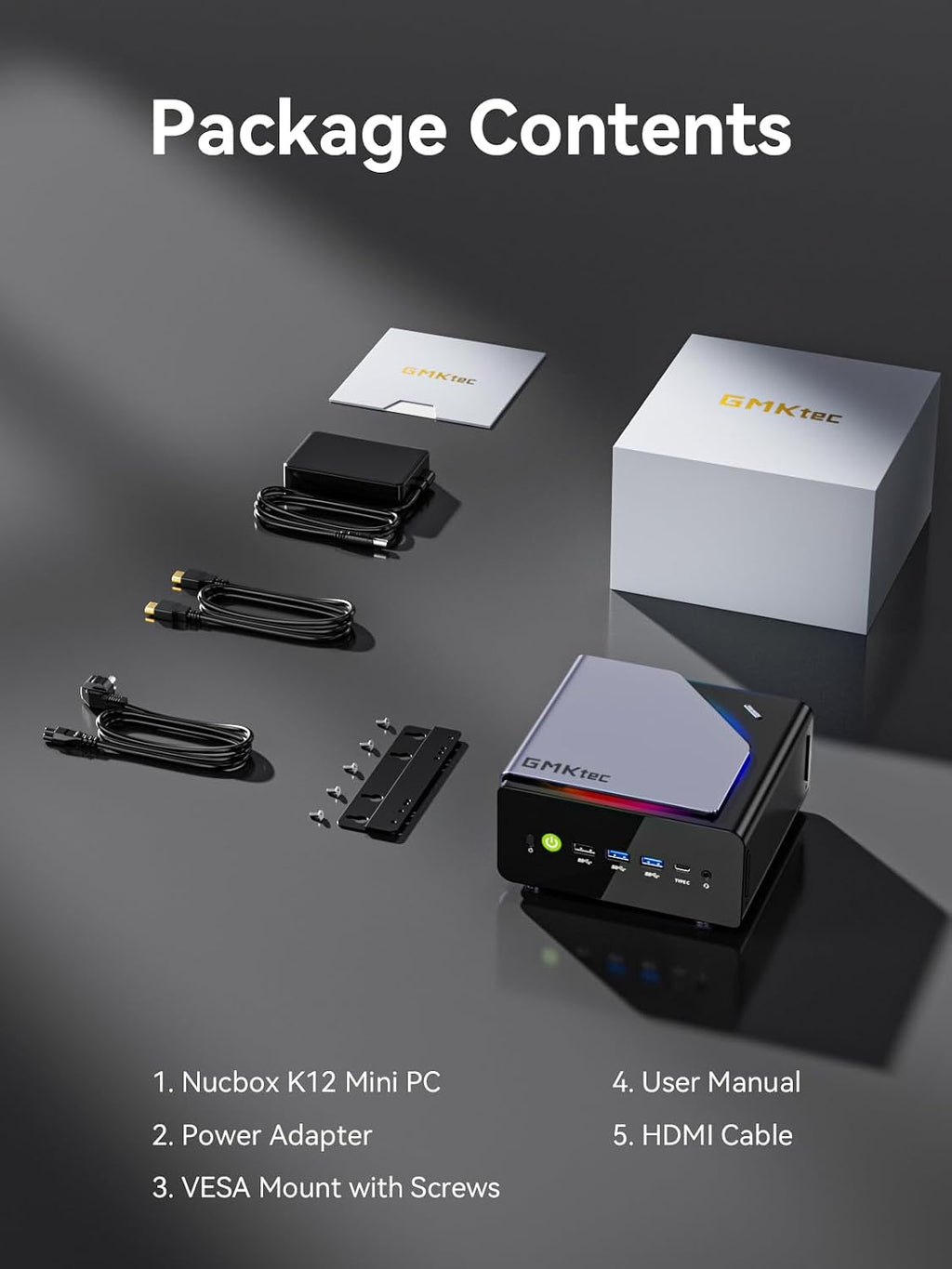 GMKtec K12 Gaming Mini PC Barebone with Ryzen 7 H 255 (Upgraded 8745HS,up to 4.9GHz), 3X M.2 2280 Storage Expansion, Oculink Port, Dual NIC 2.5G, Quad Display HDMI 2.1,DP1.4, USB4, No RAM/SSD/OS