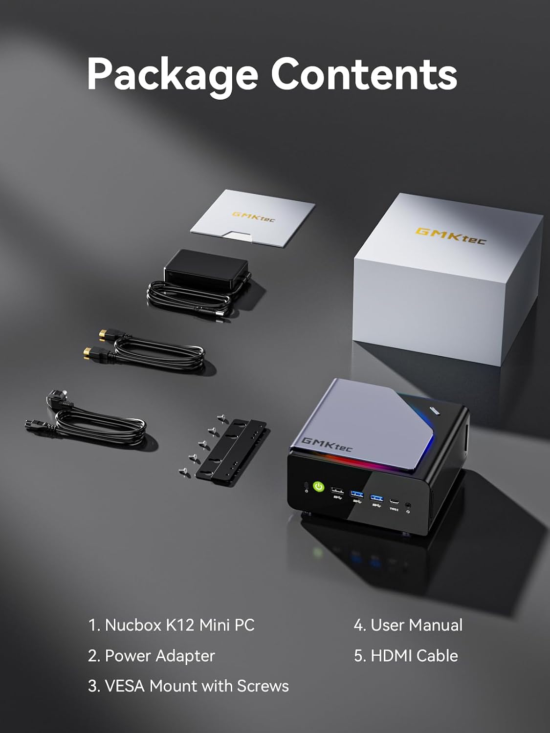 GMKtec K12 Gaming Mini PC Barebone with Ryzen 7 H 255 (Upgraded 8745HS,up to 4.9GHz), 3X M.2 2280 Storage Expansion, Oculink Port, Dual NIC 2.5G, Quad Display HDMI 2.1,DP1.4, USB4, No RAM/SSD/OS