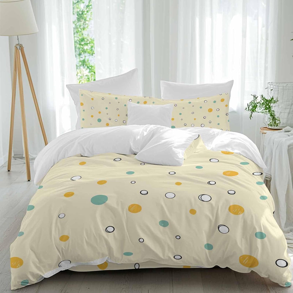 Prime Leader Polka Dot Duvet Cover Set Queen Size 4 Pieces Green Yellow Polka Dot Warm Yellow Cute Summer Bedding Set with Zipper Closure, 1 Comforter Cover 86x86 Inches 1 Flat Sheet & 2 Pillow Cases