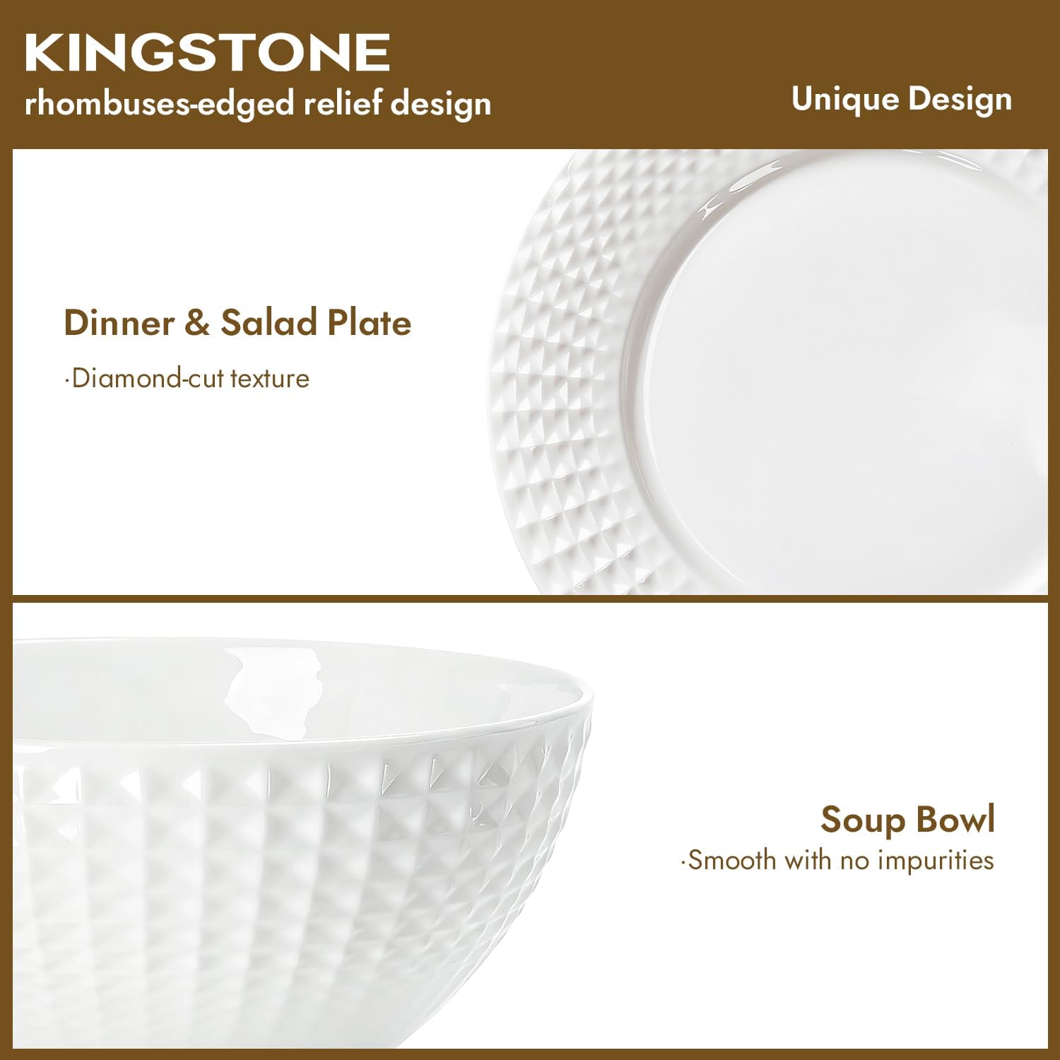 KINGSTONE 12-piece Bone China Dinnerware Set and 20-piece silverware, White Lightweight Porcelain for 4, Plates, Bowls with matching flatware, Microwave and Dishwasher Safe, for Family, Gifting