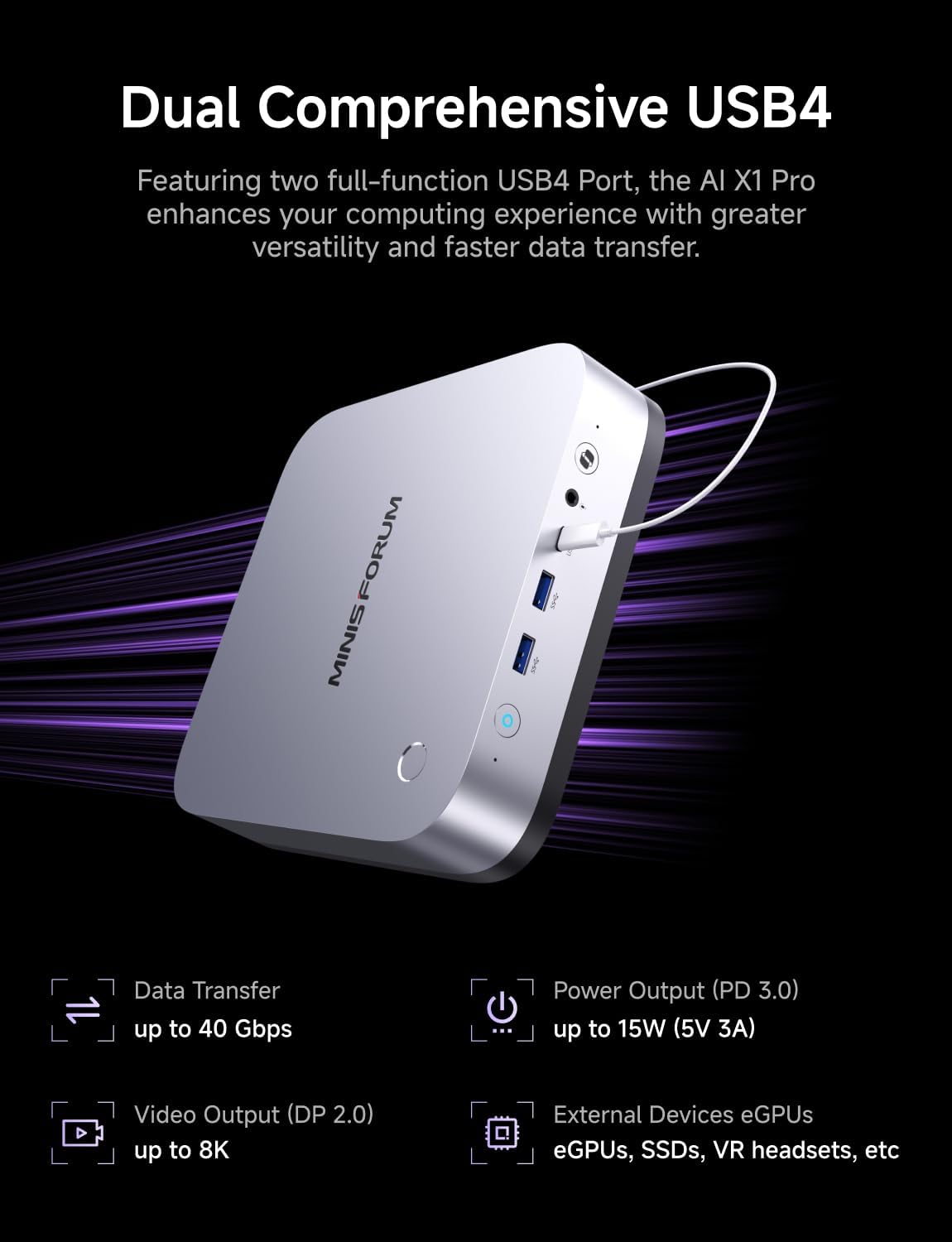 MINISFORUM AI X1 Pro-370 Mini PC AMD Ryzen AI 9 HX 370(12C/24T) 64GB DDR5 1TB SSD Desktop Computer, HDMI|DP|2xUSB4 Output, 2xRJ45 Port, WiFi7, BT5.4, AMD Radeon 890M Graphics, Copilot Support AI PC