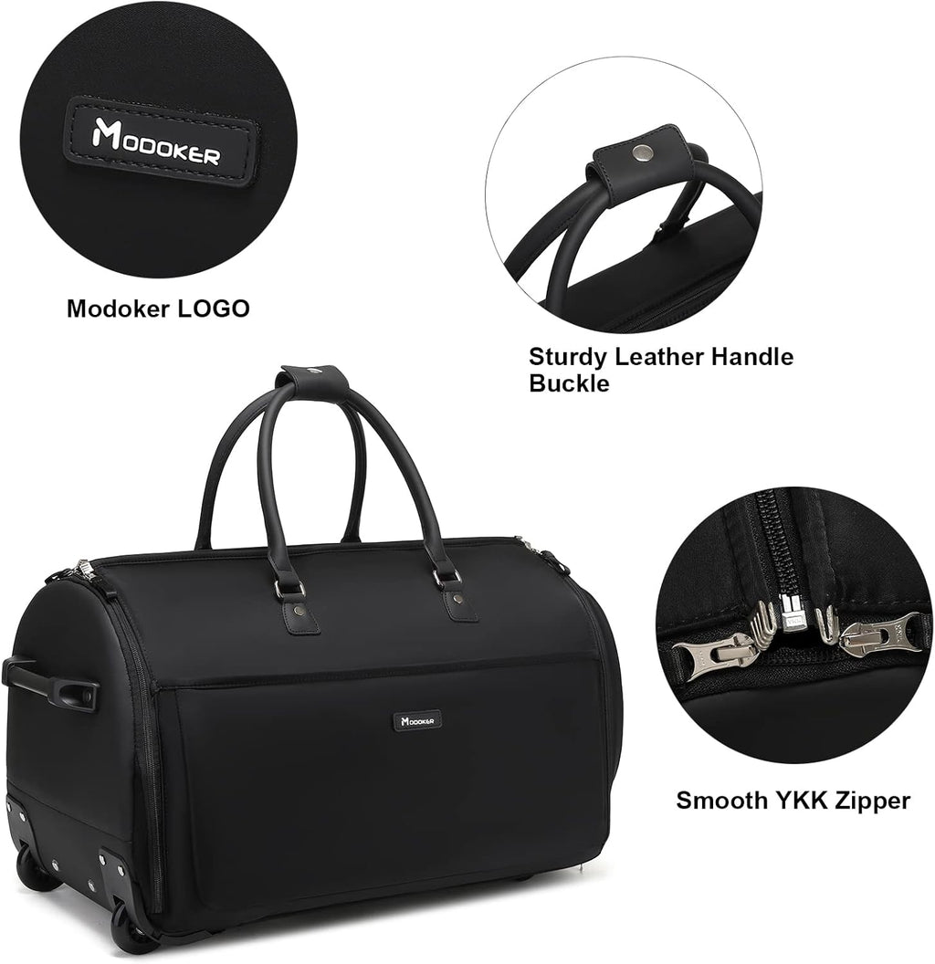 Modoker Rolling Garment Bags, Large Garment Duffle Bag with Wheels, 3 in 1 Garment Suit Luggage Bag for Women Men Business Travel Weekender