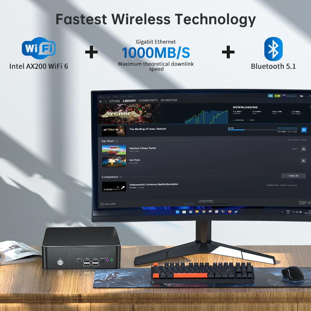 Thdeukoty Mini PC with Core i9-9880H 2.3 up to 4.8GHz, 16G DDR4 512G SSD, Windows 11 Pro Desktop Computer, DP*1, HDMI*2 4K@60Hz Triple Display, Optical, Dual LAN, WiFi6E/BT5.3,VESA