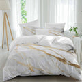 Prime Leader Gray Gold Marble Duvet Cover Set Queen Size 4 Pieces Modern Abstract Luxury Ink Texture Bedding Set with Zipper Closure, 1 Comforter Cover 86x86 Inches 1 Flat Sheet & 2 Pillow Cases