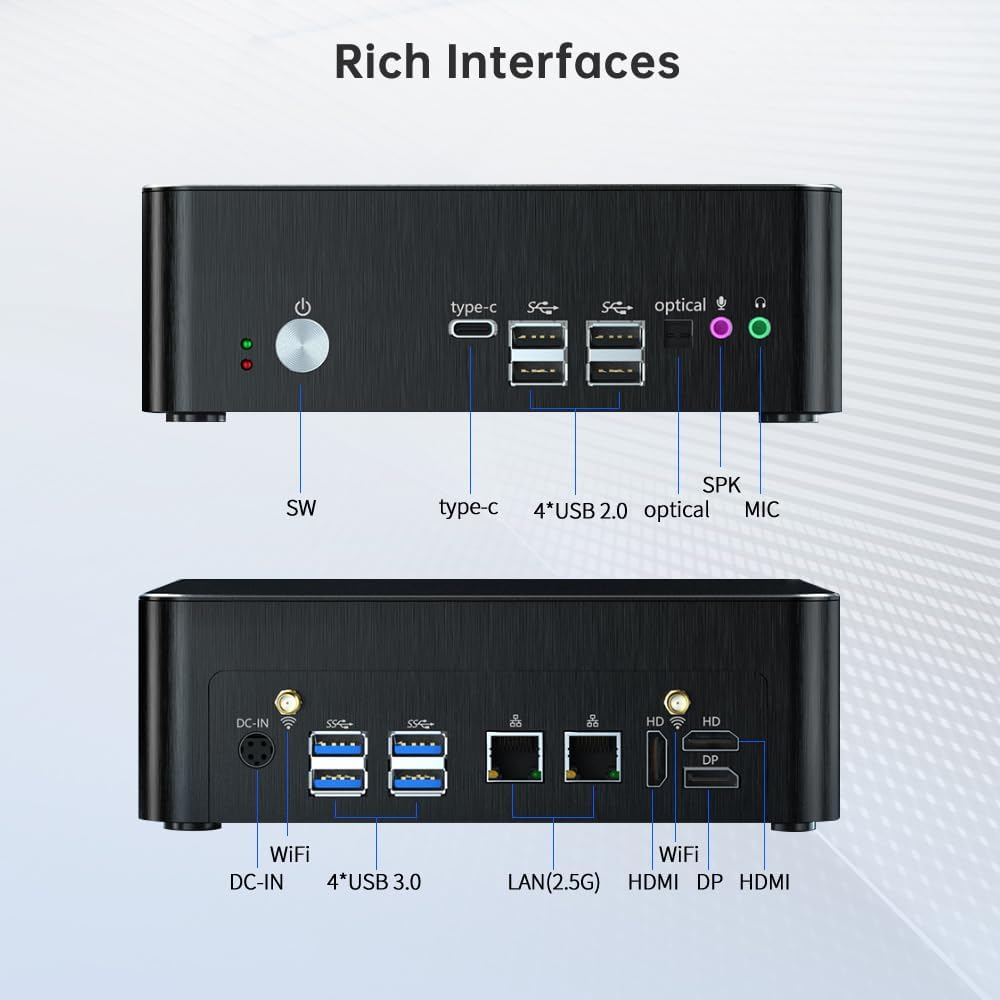 Thdeukoty Mini PC with Core i9-9880H 2.3 up to 4.8GHz, 16G DDR4 512G SSD, Windows 11 Pro Desktop Computer, DP*1, HDMI*2 4K@60Hz Triple Display, Optical, Dual LAN, WiFi6E/BT5.3,VESA
