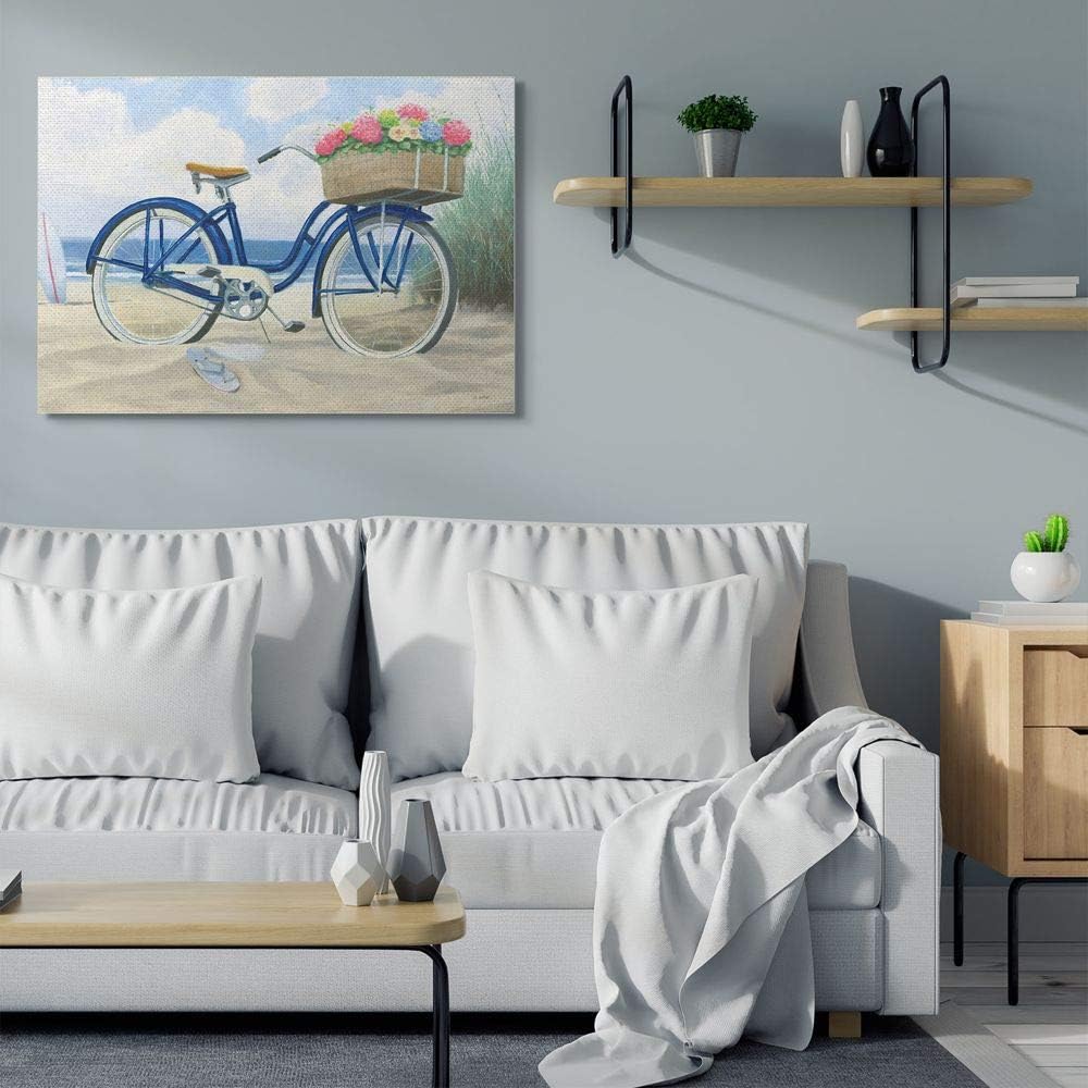 Stupell Industries 'Beach Bike with Flower Basket', Canvas Art, 48 x 36 Inches, Easy to Hang and Sturdy, Made in USA, by James Wiens