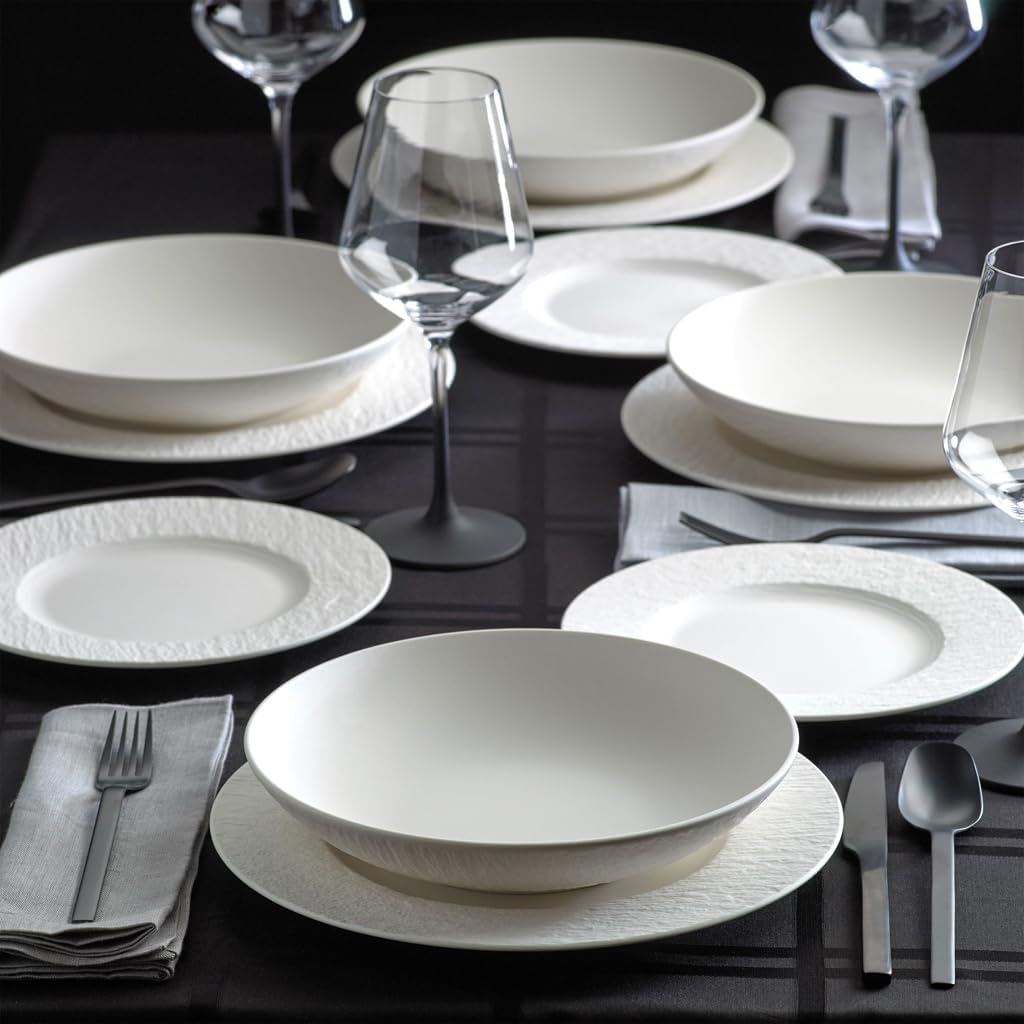 Villeroy & Boch Manufacture Rock Blanc 12-Piece Dinnerware Set, Service for 4, Dinner Plates, Salad Plates & Pasta Bowls, Premium Porcelain, Made in Germany, Matte White