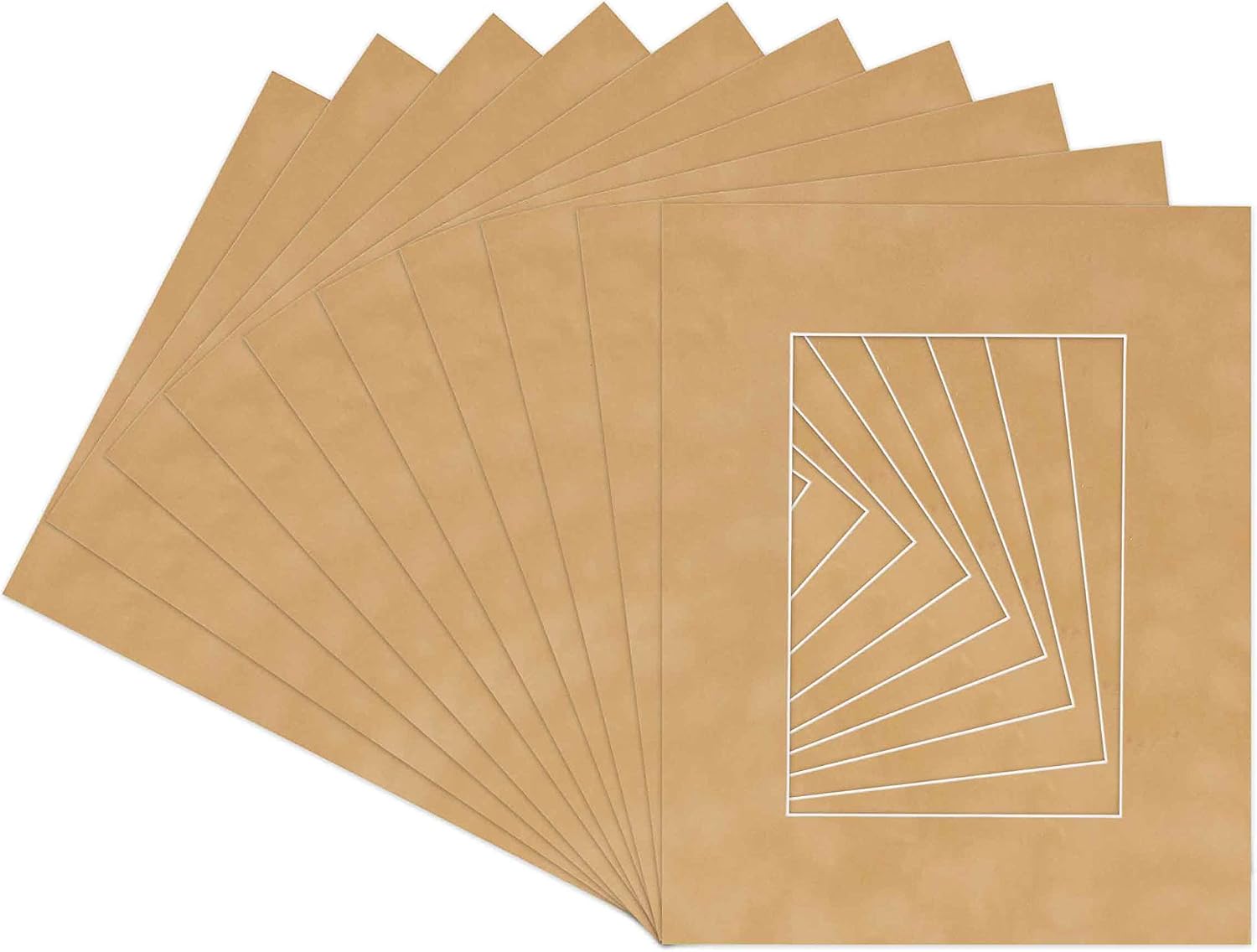 Poster Palooza Pack of TEN 11x14 Mats Bevel Cut for 8.5x11 Photos - Acid Free Beige Suede Precut Matboards For Pictures, Photos, Framing - 4-ply Thickness