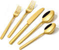 KINGSTONE Gold Silverware Set, 60 Piece Flatware Cutlery Set for 12, 18/10 Stainless Steel Silverware Mirror Polished Dishwasher Safe for Home, Restaurant, Wedding, Party(Gold, 60 pieces for 12)