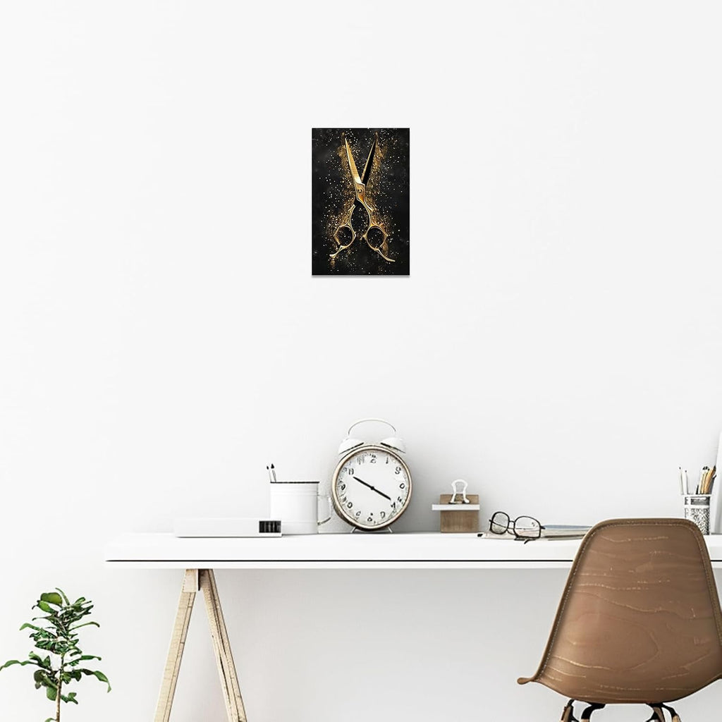 SWQYLB Hair Salon Wall Art Barber Pictures Canvas Black and Gold Wall Decor Haircut Tools Painting Trendy Barbershop Wall Decor Framed Hairdresser Gifts (28.00' x 42.00')