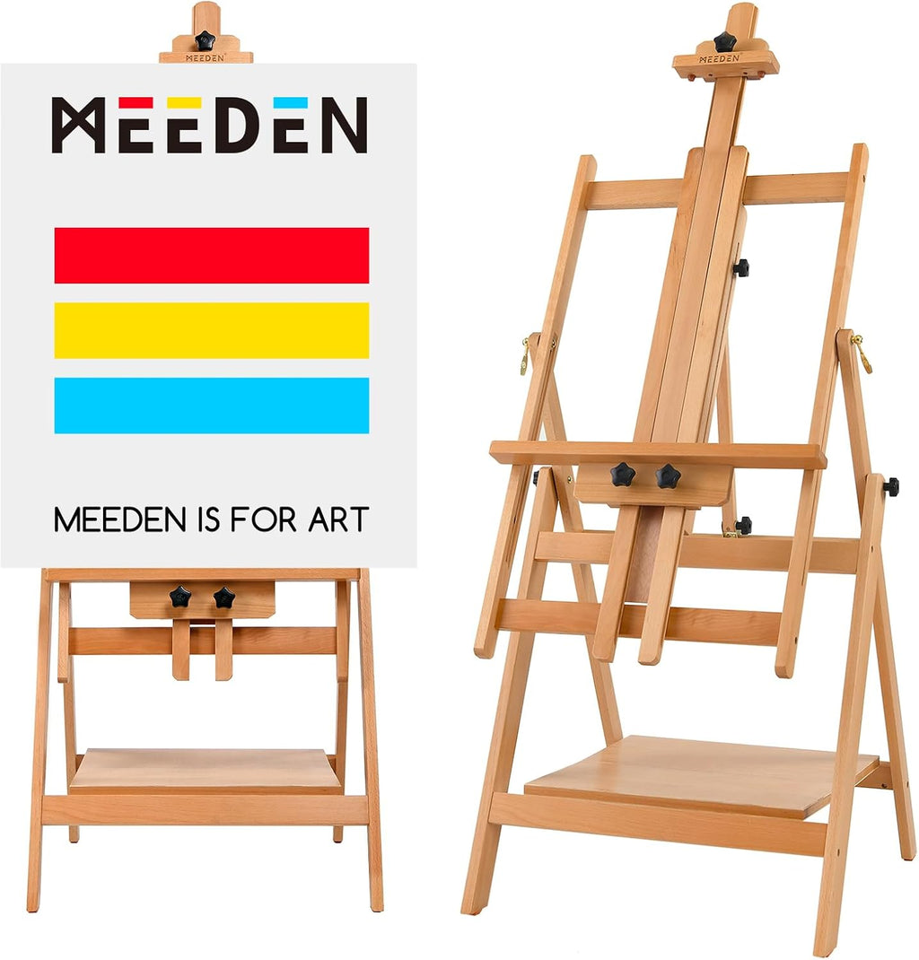 MEEDEN Large Studio Artist Easel, Adjustable Studio Painting Easel, Solid Beechwood H Frame Easel, Display Art Easel for Watercolor, Acrylic, Oil Painting, Adjusts to Max 88', Hold Canvas Up to 59'