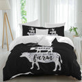 Prime Leader Retro Farm Duvet Cover Set Queen Size 4 Pieces Chicken Pig Cow Farmhouse Animal Black White Bedding Set with Zipper Closure, 1 Comforter Cover 90x92 Inches 1 Flat Sheet & 2 Pillow Cases