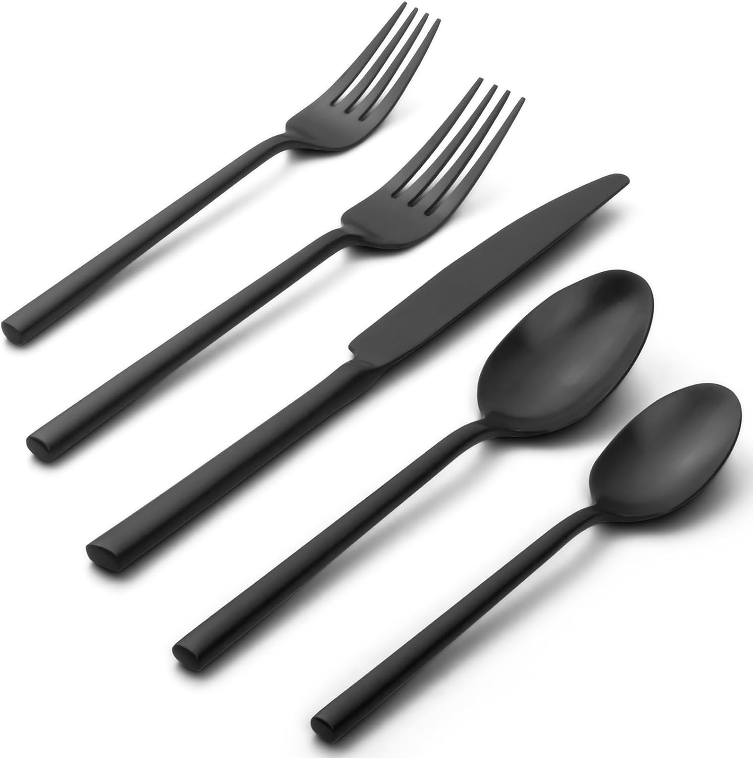 Alata Potter Black 40-Piece Forged Silverware Set, Service for 8, Stainless Steel Flatware Set, Modern Design with Satin Finish, Ideal for Home, Kitchen, Party, Camping