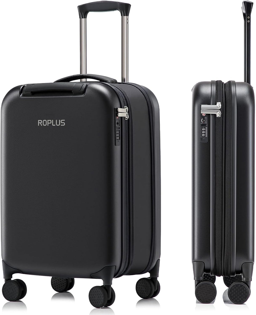ROPLUS Foldable Checked-Luggage, Durable Hardside Suitcase with Mute Wheels, Waterproof Expandable Harshell Rolling Luggages with Side Pocket, TSA Lock (Black, 24-Inch)