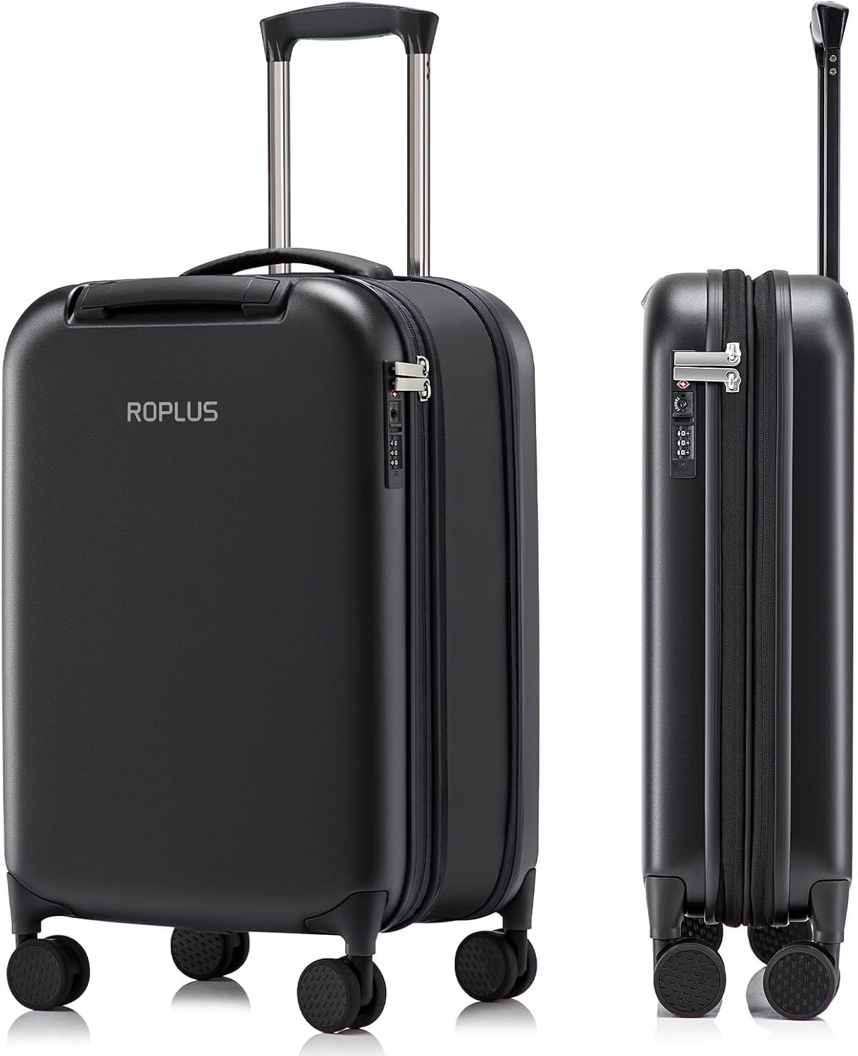 ROPLUS Foldable Checked-Luggage, Durable Hardside Suitcase with Mute Wheels, Waterproof Expandable Harshell Rolling Luggages with Side Pocket, TSA Lock (Black, 24-Inch)