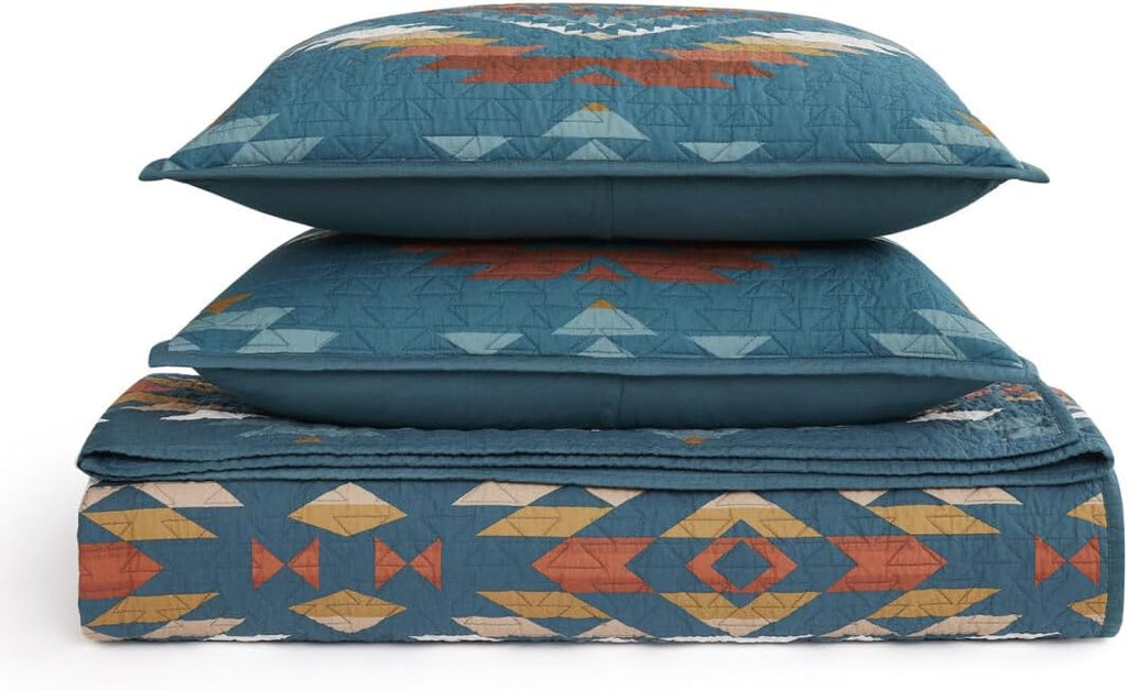 Pendleton Twin Quilt Set – 100% Cotton 2 Piece Quilt Set with Sham, Soft Lightweight Bedding for Twin Size Bed for Dorms, Teal Multi Patterned Comforter Alternative, Twin Bedding Set (Summerland)