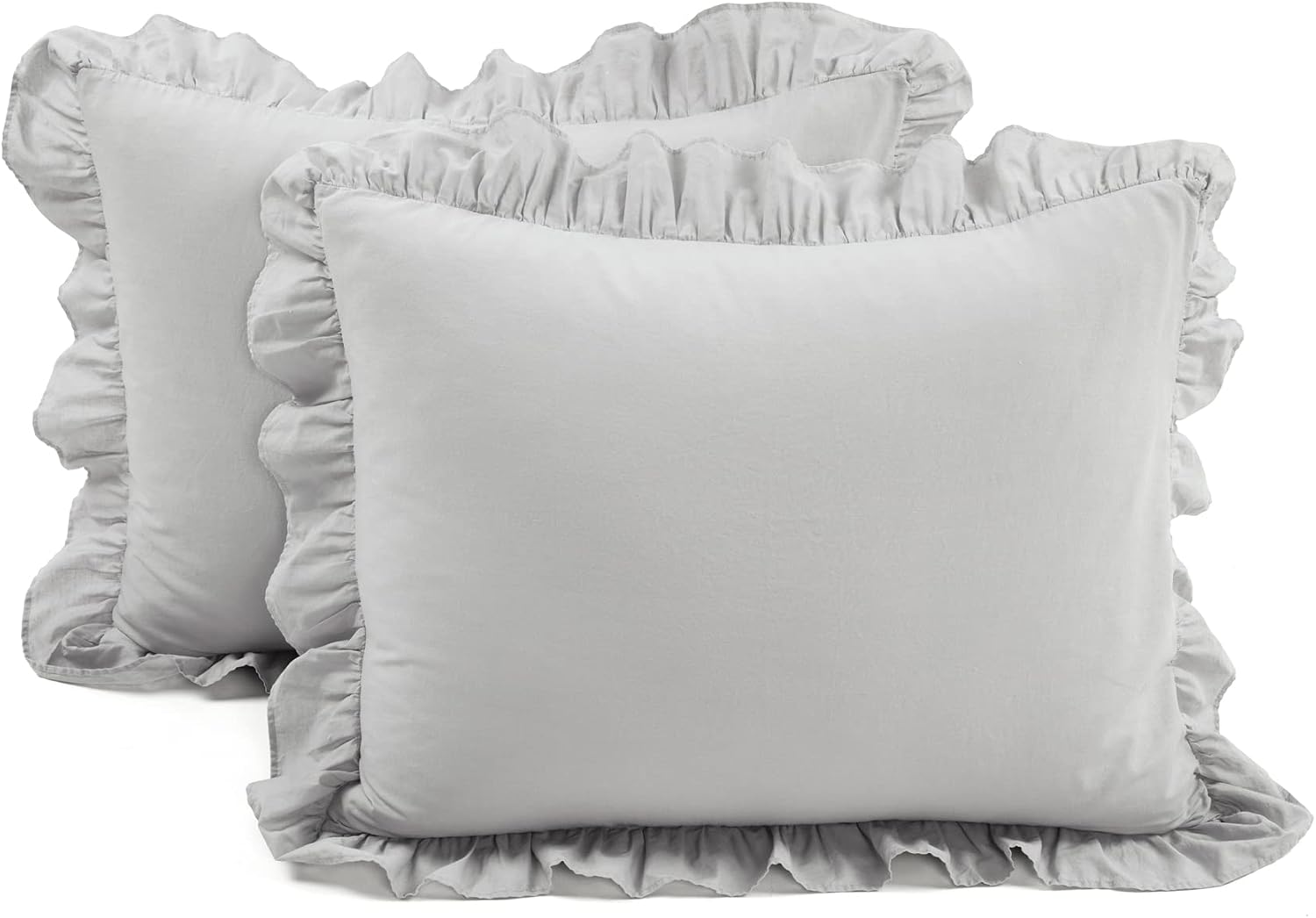 Lush Decor Reyna Ruffle Cotton Duvet Cover Set 3 Piece Set Full/ Queen, Light Gray - Queen Size Bedding Set - Gray Duvet Queen- Ruffled Bedding - Coquette Decor