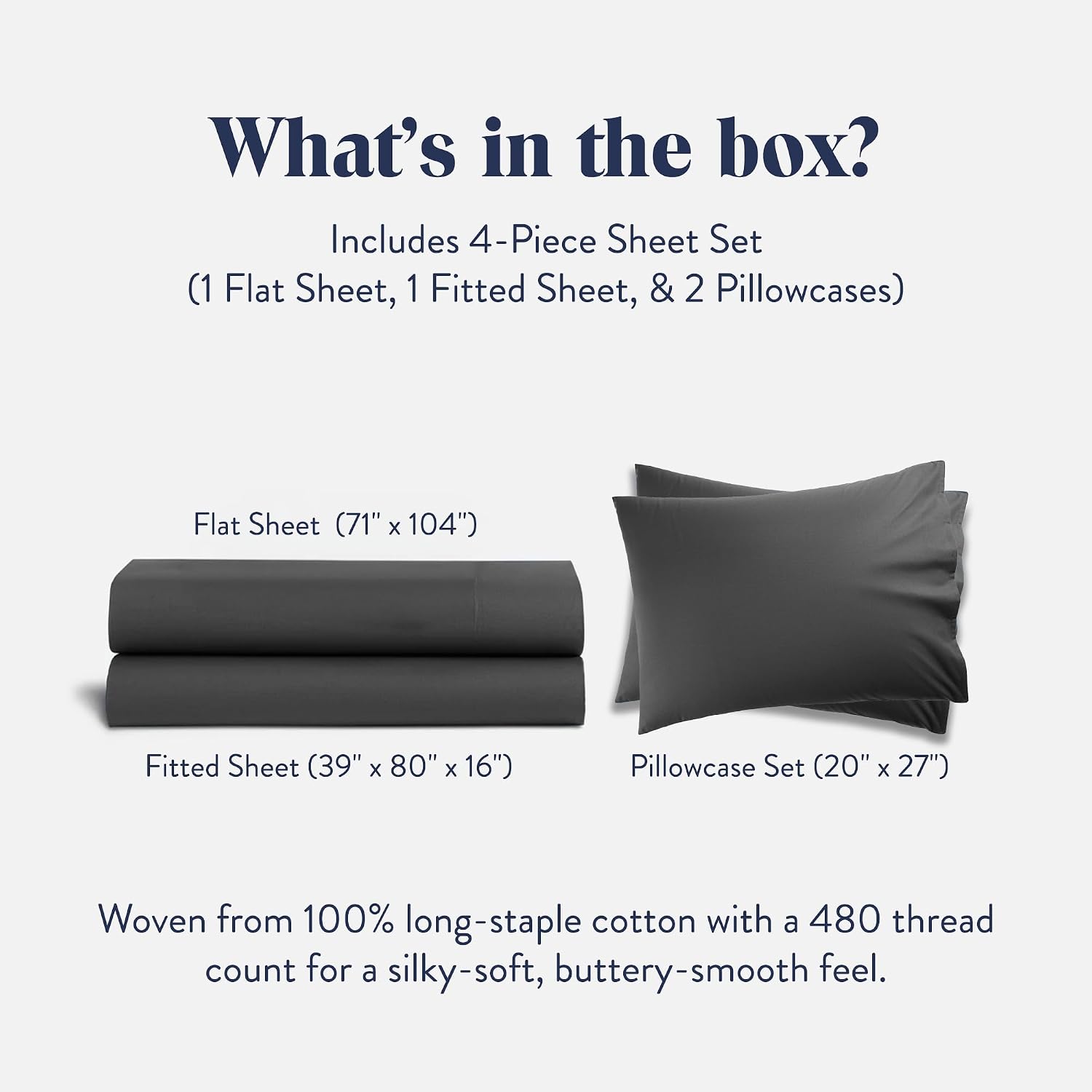 Brooklinen Luxury Sateen 4 Piece Sheet Set - 100% Cotton Bed Sheets, Soft & Durable Twin XL Sheets Set in Slate Grey, Oeko-TEX Certified Bedding Set, 1 Fitted Sheet, 1 Flat Sheet, 2 Pillowcases
