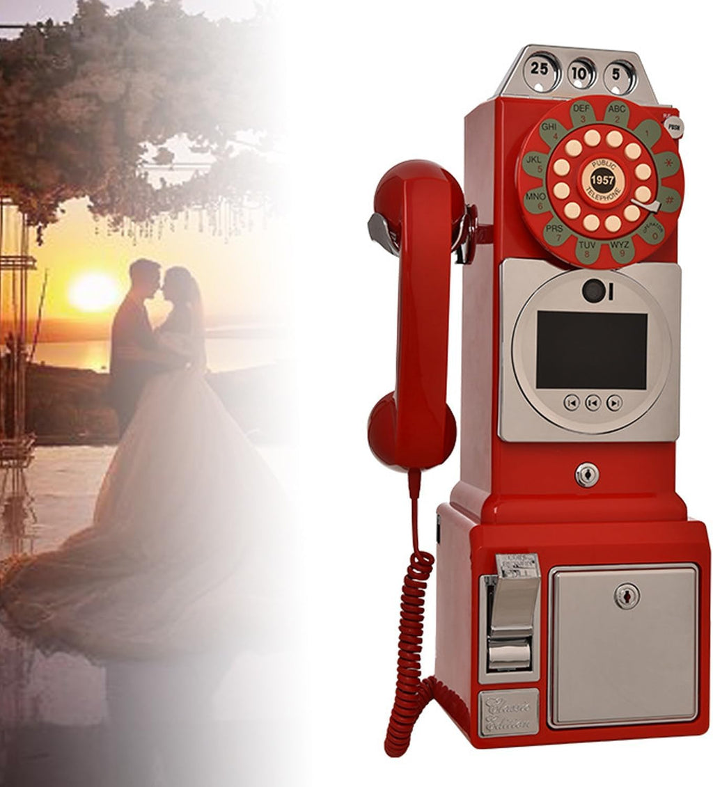 Audio Guest Book Wedding Phone, Customized Audio Messages, Retro Voicemail Recorder Guestbook for Wedding Baby Shower Retirement Graduation Birthday Party,Red