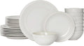 Famiware Garden 24-Piece Embossed Plates and Bowls Sets, Stoneware Reactive Glaze Dishes Dinnerware Set, Modern Rustic, Chip & Scratch Resistant, Microwave & Dishwasher Safe, Service for 8, White