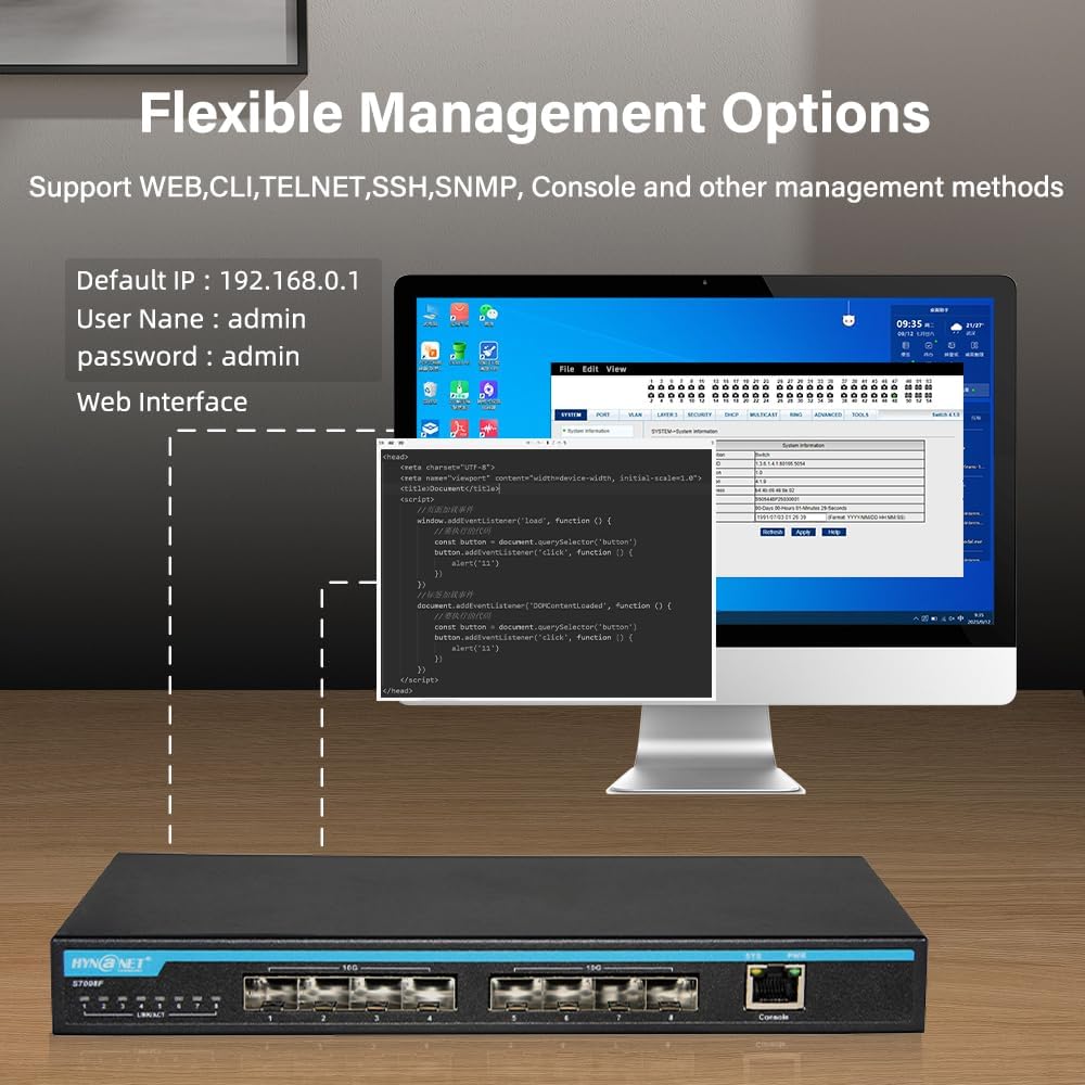 8-Port 10Gb SFP+ Layer 3 Managed Switch | Supports VLAN, QoS, LACP, OSPF, BGP | Desktop/Wall Mount | for Office, NAS, Workstation
