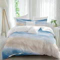 Summer Beach Duvet Cover Set Queen Size 4 Pieces Dark Blue Gradient Ocean Wave Beige Sand Abstract Bedding Set with Zipper Closure, 1 Comforter Cover 86x86 Inches 1 Flat Sheet & 2 Pillow Cases