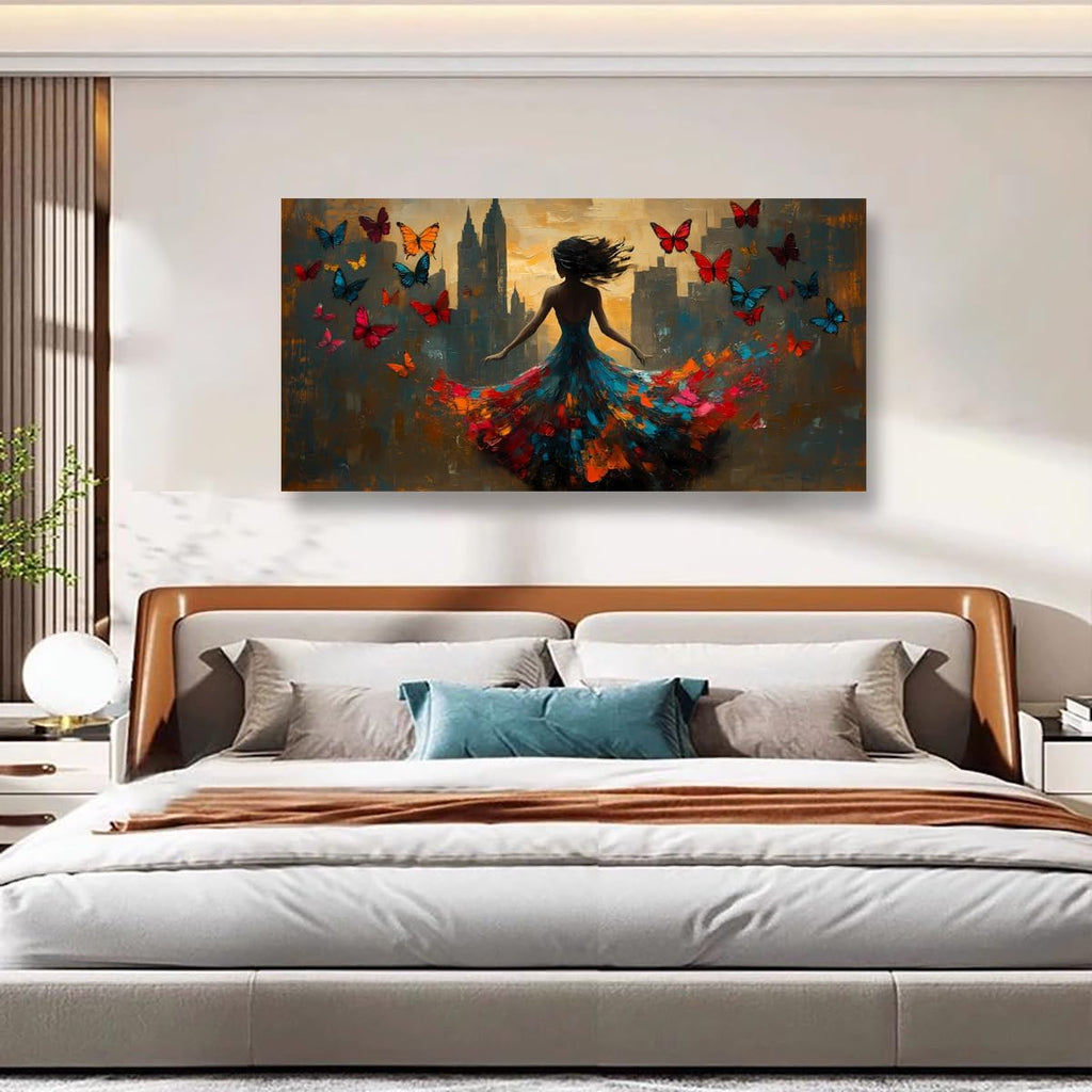 Black Pictures Canvas Wall Art for Living room Office Bedroom Wall Decor Abstract Wall Art Print Modern Noble Butterfly Oil Painting Artwork Waterproof Ready to Hang-28x57inch