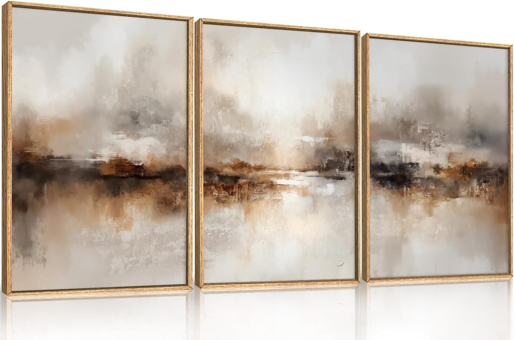Large Abstract Brown Pastel Framed Canvas Wall Art,Neutral Black Gray Wall Decor,Modern Brush Stroke Painting,Minimalist Textured Artwork for Living Room,Bedroom,Dining Room,Office -24'x36'x3