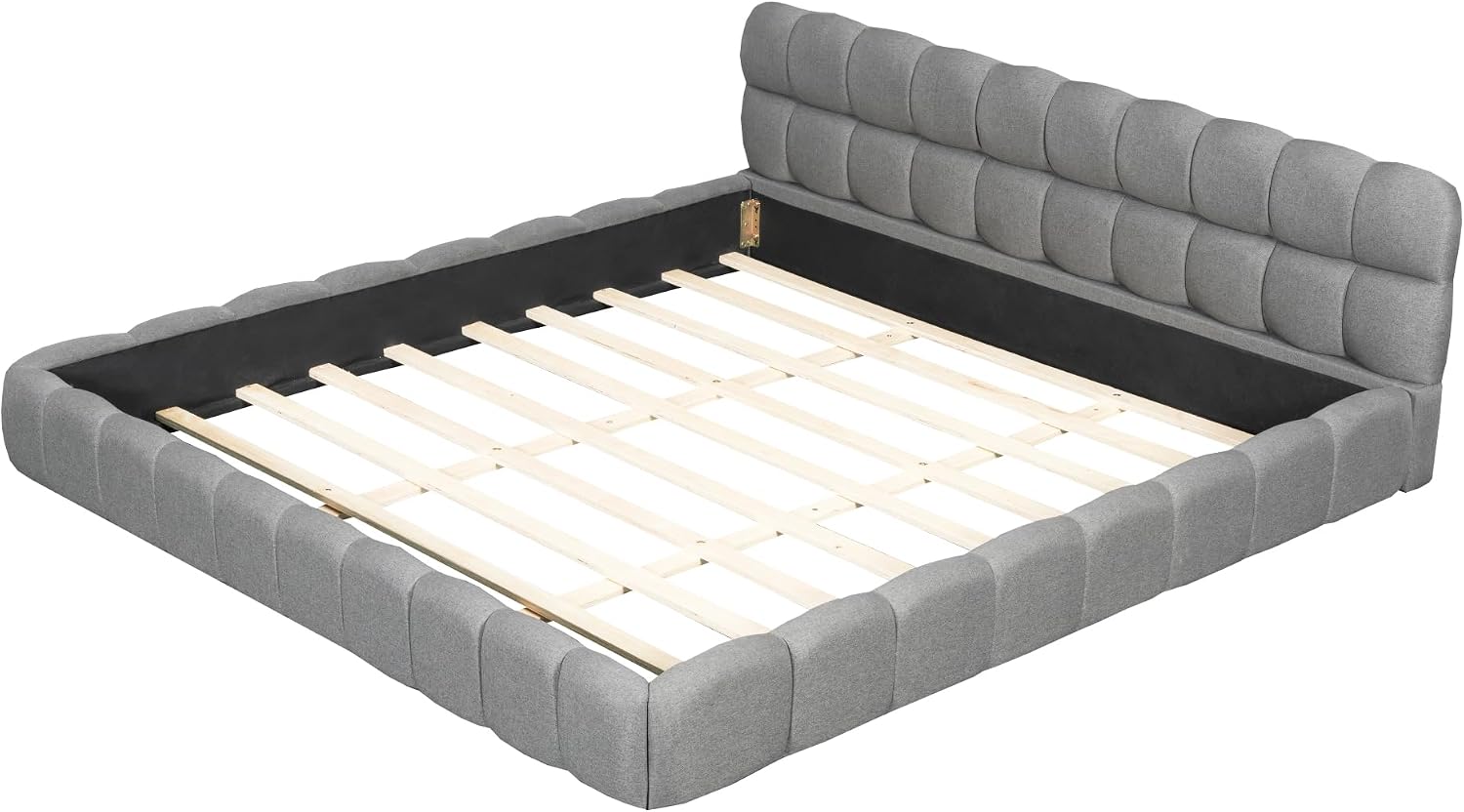 King Size Upholstered Platform Bed with Thick Fabric, Grounded Bed with Solid Frame, Gray