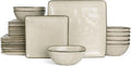 Famiware Stoneware Dinnerware Sets for 8, Ocean Square 24-Piece Kitchen Plates and Bowls Sets, Microwave and Dishwasher Safe, Scratch Resistant, Light khaki